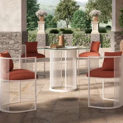 Galbiati Fratelli Outdoor Dining Tables<White Aura Round Outdoor Dining Table with Glass Top