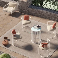 Galbiati Fratelli Outdoor Dining Tables<White Aura Round Outdoor Dining Table with Glass Top
