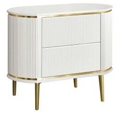 Morello Gianpaolo Nightstands<White Bedside Table with Two Drawers and Gilded Accents