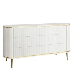 Morello Gianpaolo Dressers<White Chest of Drawers with Gilded Metal Accents