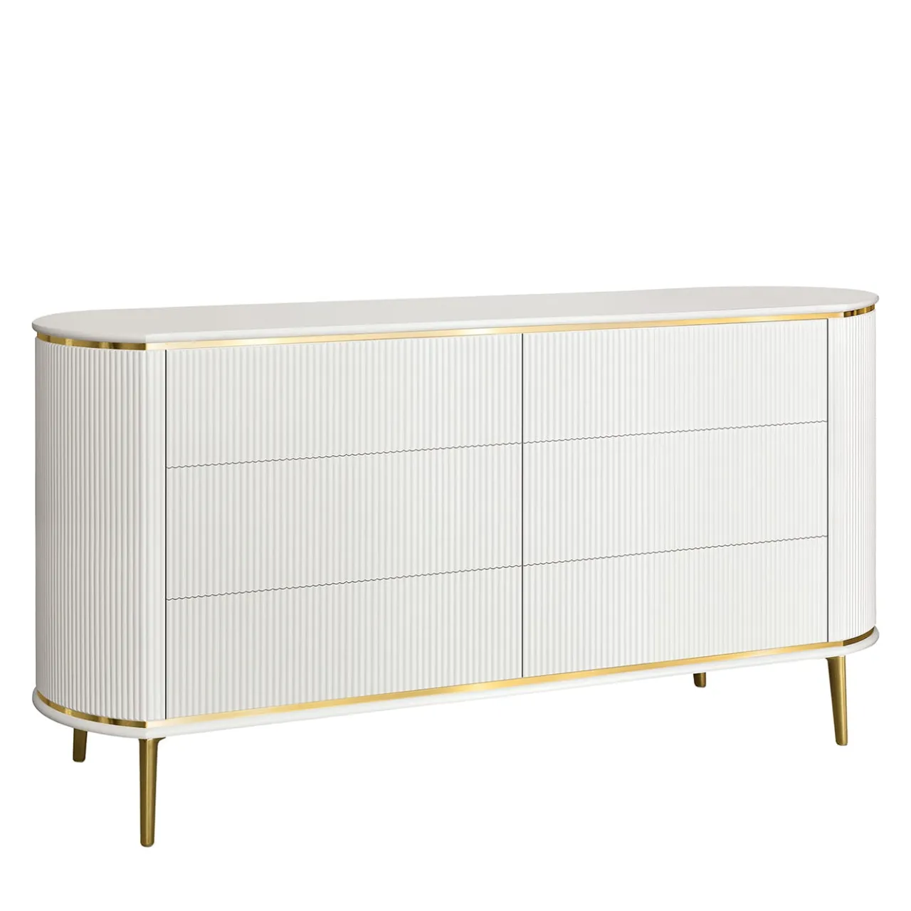 Morello Gianpaolo Dressers<White Chest of Drawers with Gilded Metal Accents