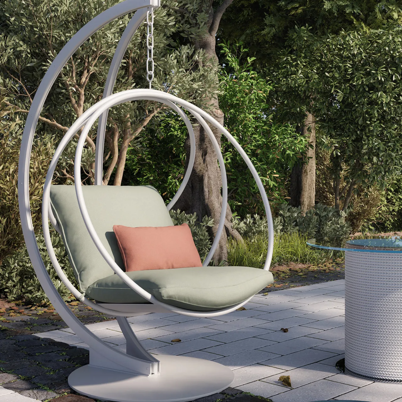 Galbiati Fratelli Outdoor Chairs & Stools<White Clara Steel Hanging Swing Outdoor Chair