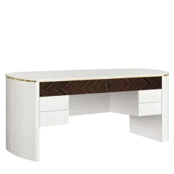 Morello Gianpaolo Desk & Writing Tables<White Desk with Ebony and Canneté Drawers