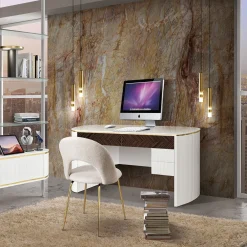 Morello Gianpaolo Desk & Writing Tables<White Desk with Ebony and Canneté Drawers