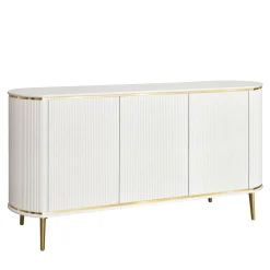 Morello Gianpaolo Cabinets<White 3-Door Cabinet with Canneté Detailing and Gold Accents