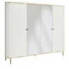 Morello Gianpaolo Cabinets<White 4-Door Wardrobe with Mirror and Gold Metal Accents