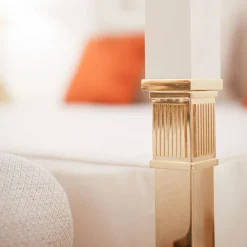 CG Capelletti Beds<White Leather & Golden Bronze Double Canopy Bed