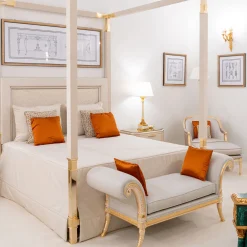 CG Capelletti Beds<White Leather & Golden Bronze Double Canopy Bed