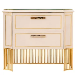 CG Capelletti Nightstands<White Leather & Gold-plated Brass Nightstand