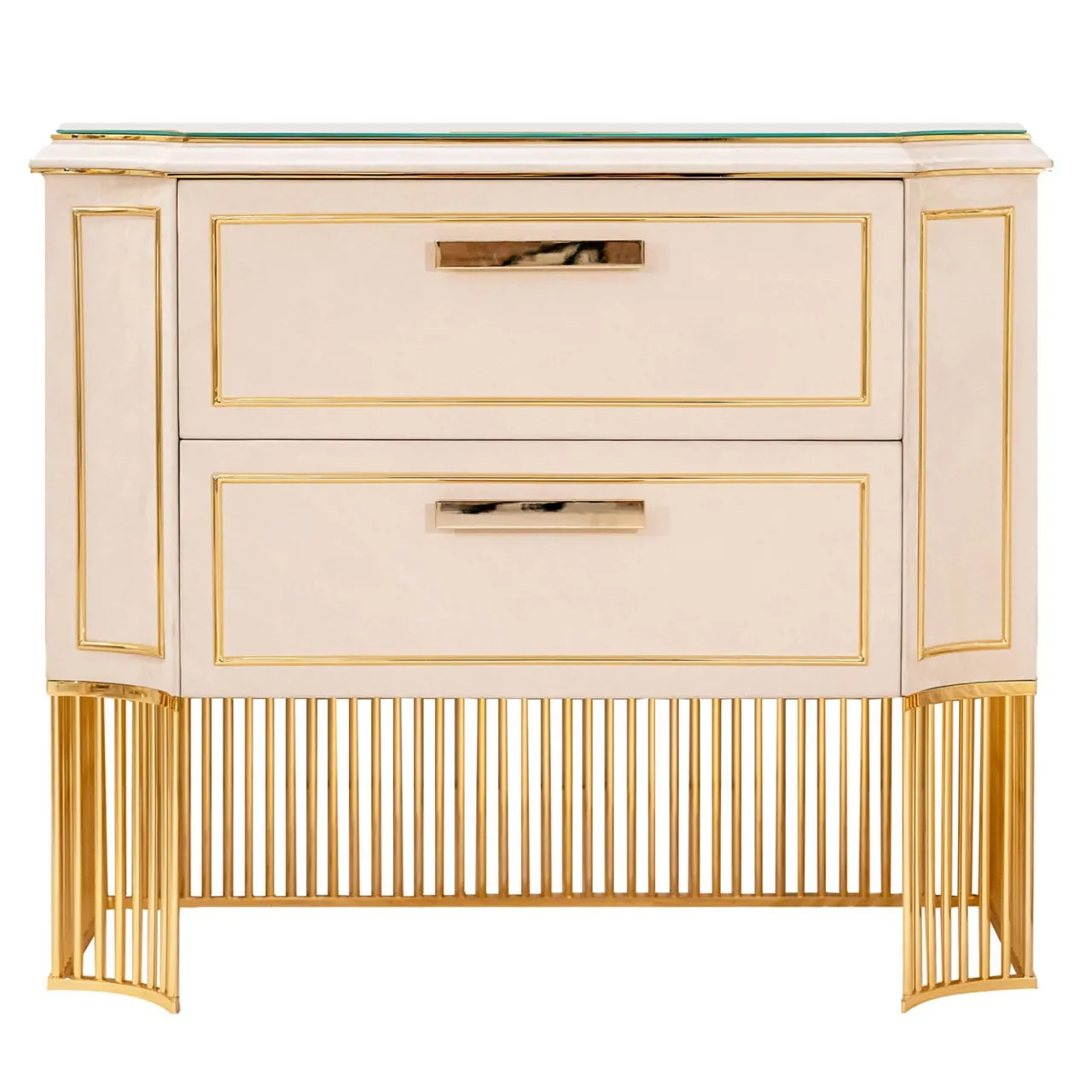 CG Capelletti Nightstands<White Leather & Gold-plated Brass Nightstand