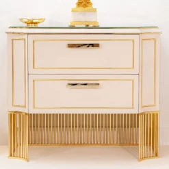 CG Capelletti Nightstands<White Leather & Gold-plated Brass Nightstand