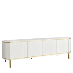 Morello Gianpaolo Sideboards Buffets<White TV Stand with Four Doors and Gilded Metal Accents