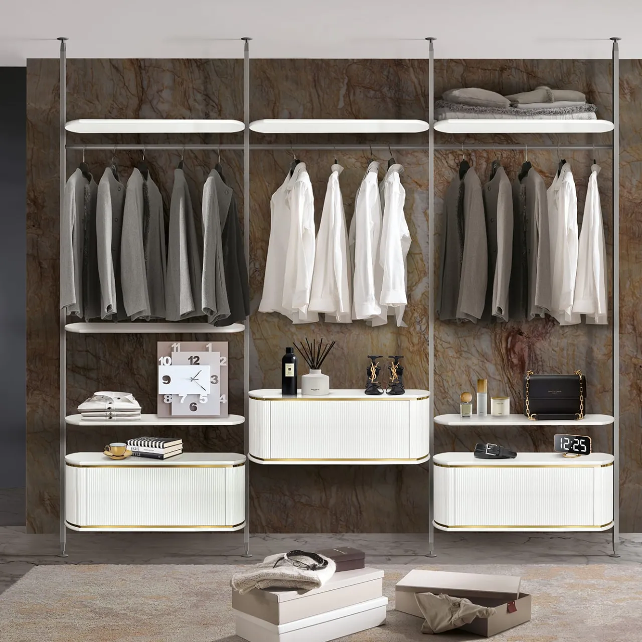 Morello Gianpaolo Sideboards Buffets<White Wall Sideboad with Hinged Door and Gilded Accents