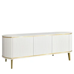 Morello Gianpaolo Sideboards Buffets<White Wood TV Stand with Three Doors and Ebony Inserts