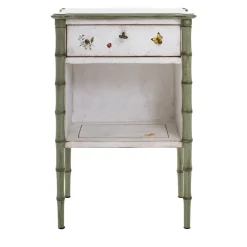 Porte Italia Nightstands<White-Green Lombardia Bamboo Nightstand with Butterflies