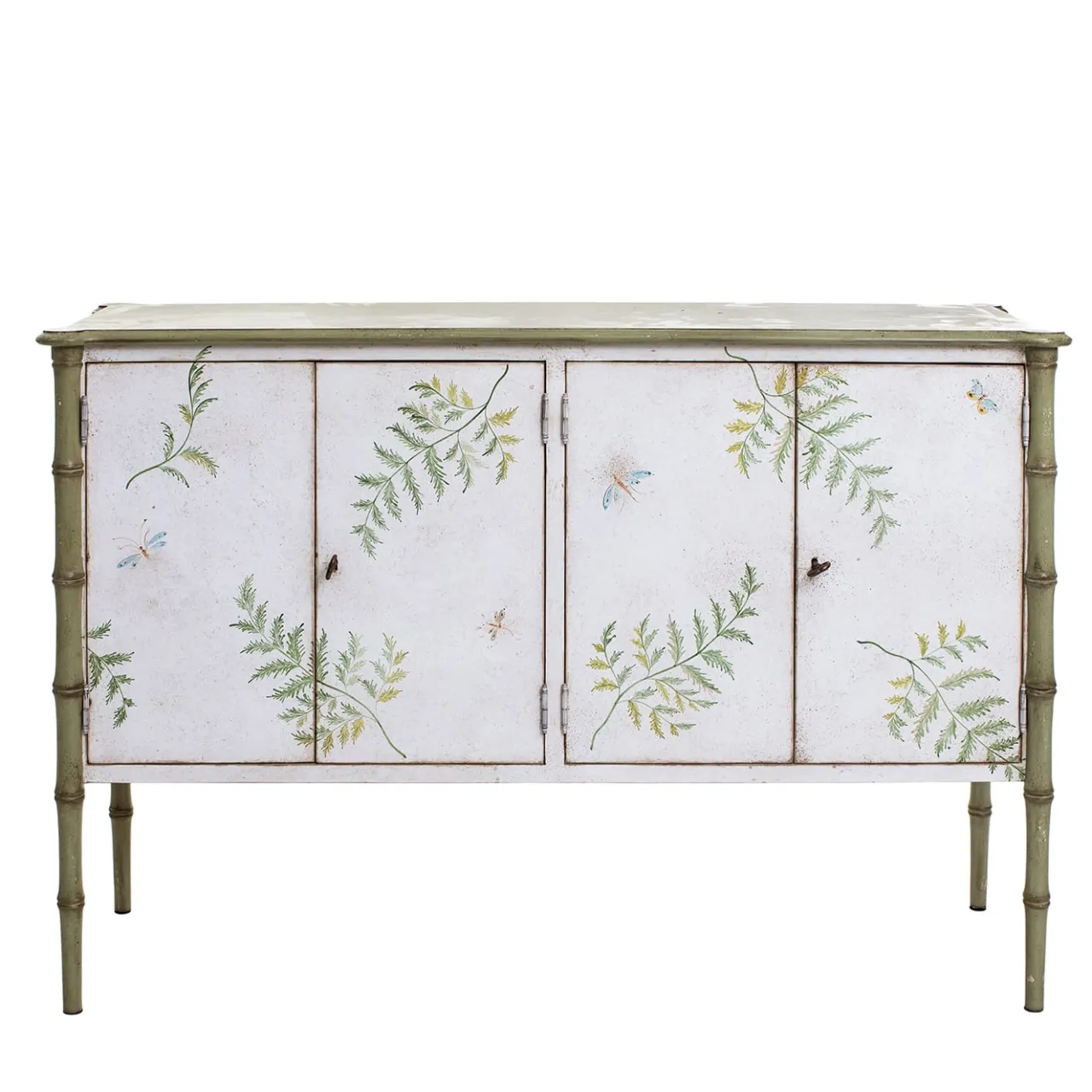 Porte Italia Cabinets<White-Green Lombardia Bamboo Cabinet with Ferns and Butterflies