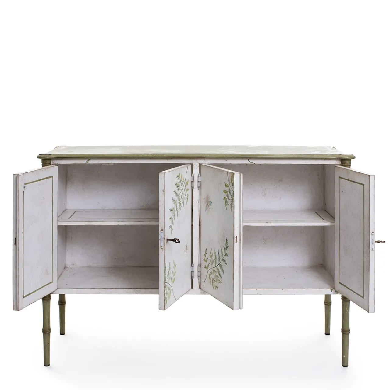 Porte Italia Cabinets<White-Green Lombardia Bamboo Cabinet with Ferns and Butterflies
