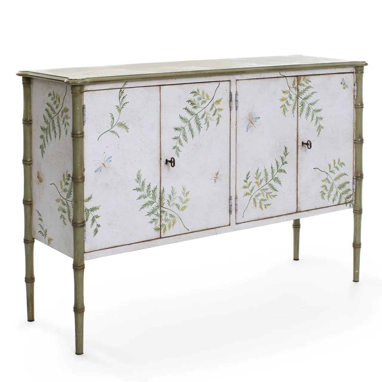 Porte Italia Cabinets<White-Green Lombardia Bamboo Cabinet with Ferns and Butterflies
