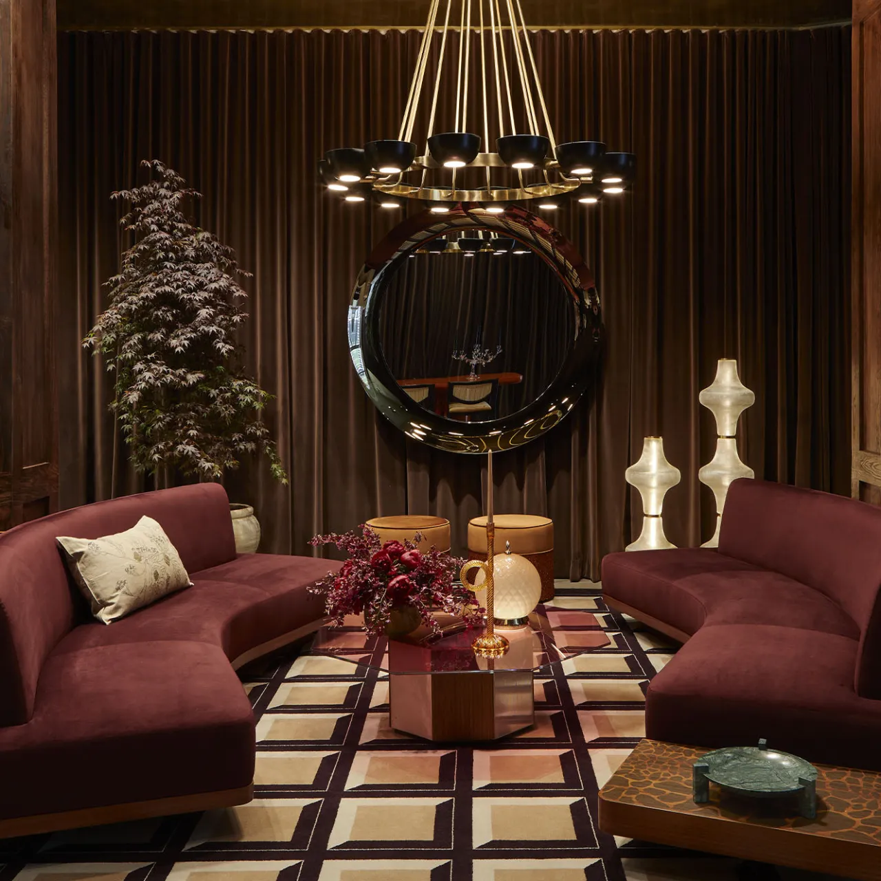 Fratelli Boffi Sofas<Wild Side Curved Red Wine Sofa with Table by Lorenza Bozzoli