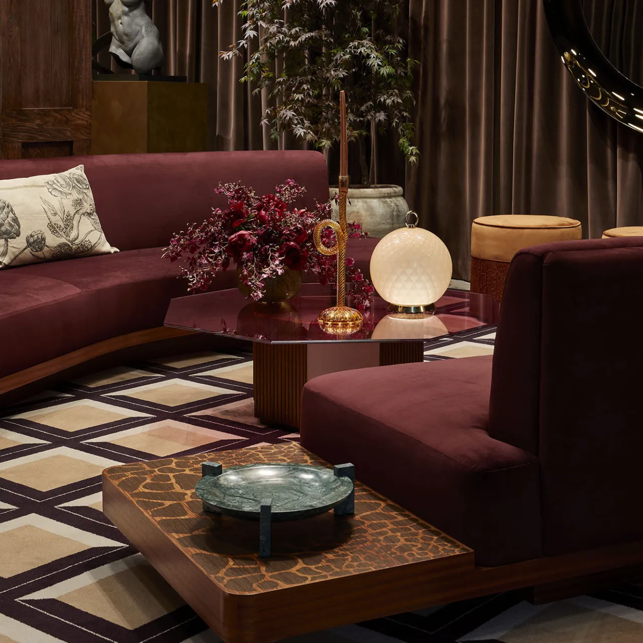 Fratelli Boffi Sofas<Wild Side Curved Red Wine Sofa with Table by Lorenza Bozzoli