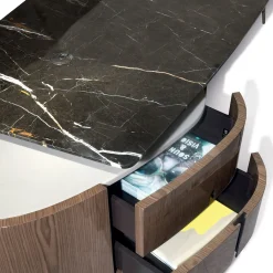 Visionnaire Desk & Writing Tables<Wilshire Brown Glossy Wood With Black Marble Top Writing Desk