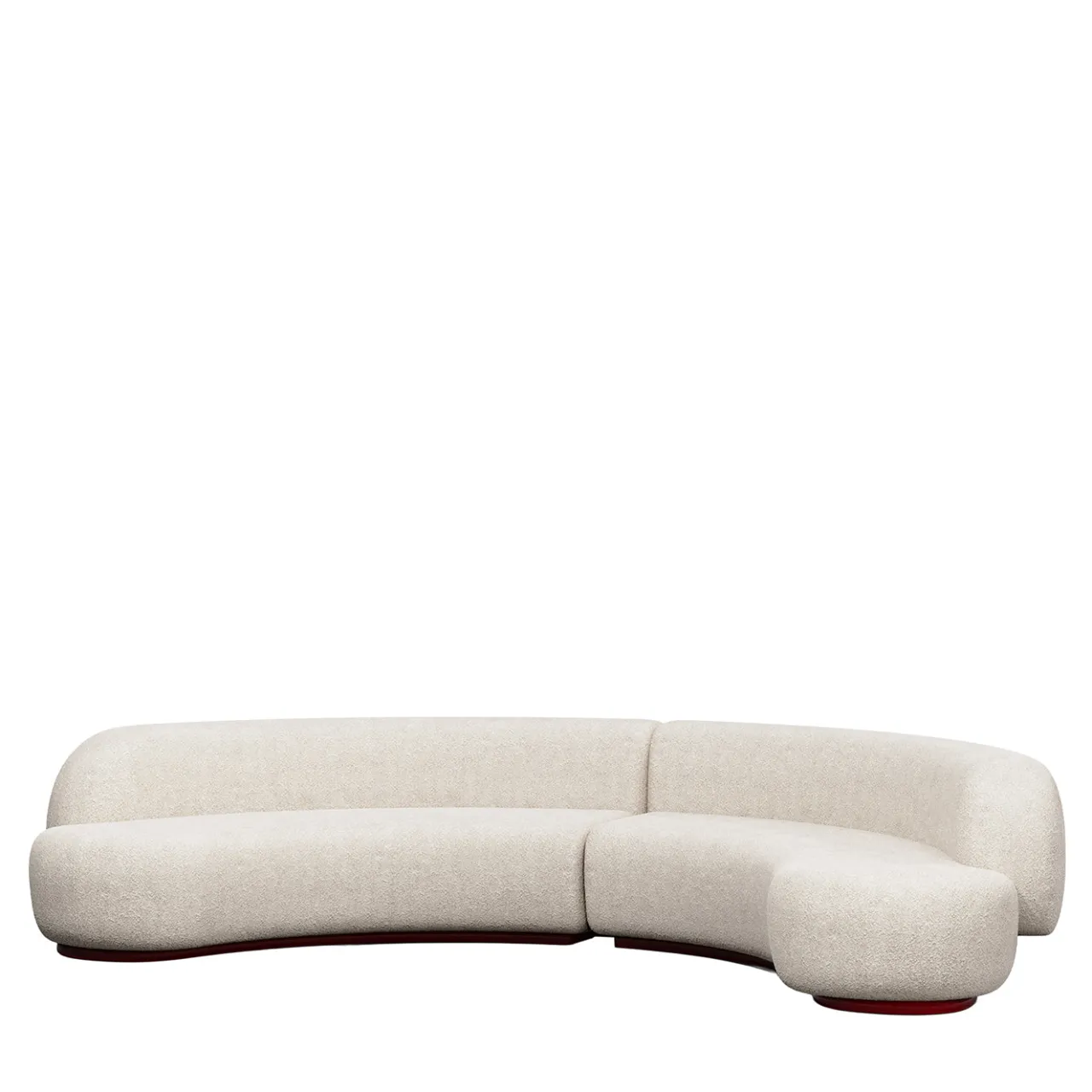 Secolo Sofas<Yamata Curved Pearl Bush bouclé & bordeaux glossy wood Modular Sofa by Artefatto Design Studio