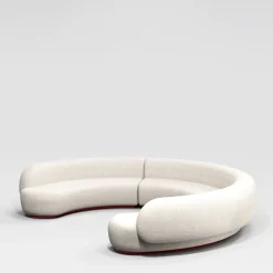 Secolo Sofas<Yamata Curved Pearl Bush bouclé & bordeaux glossy wood Modular Sofa by Artefatto Design Studio
