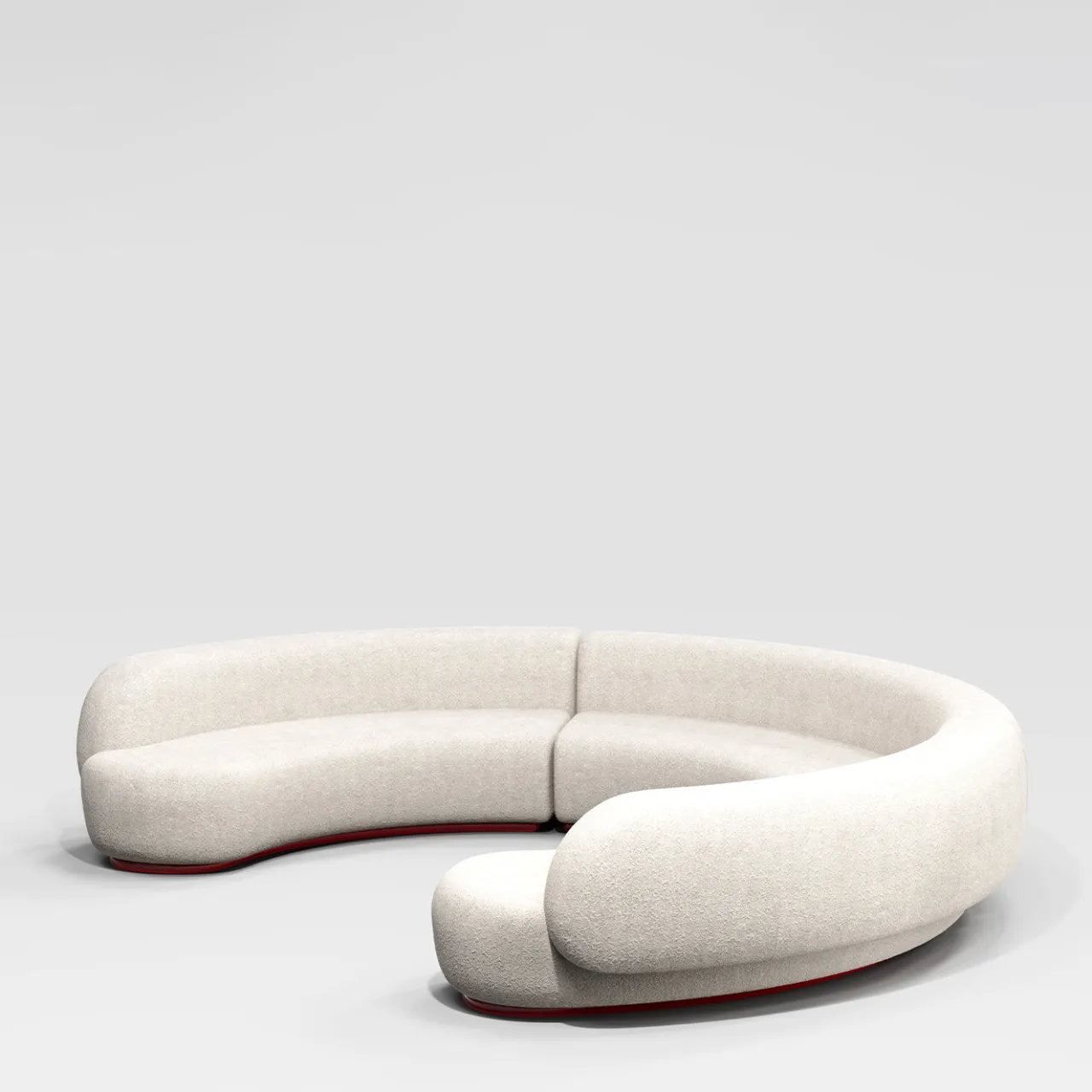 Secolo Sofas<Yamata Curved Pearl Bush bouclé & bordeaux glossy wood Modular Sofa by Artefatto Design Studio