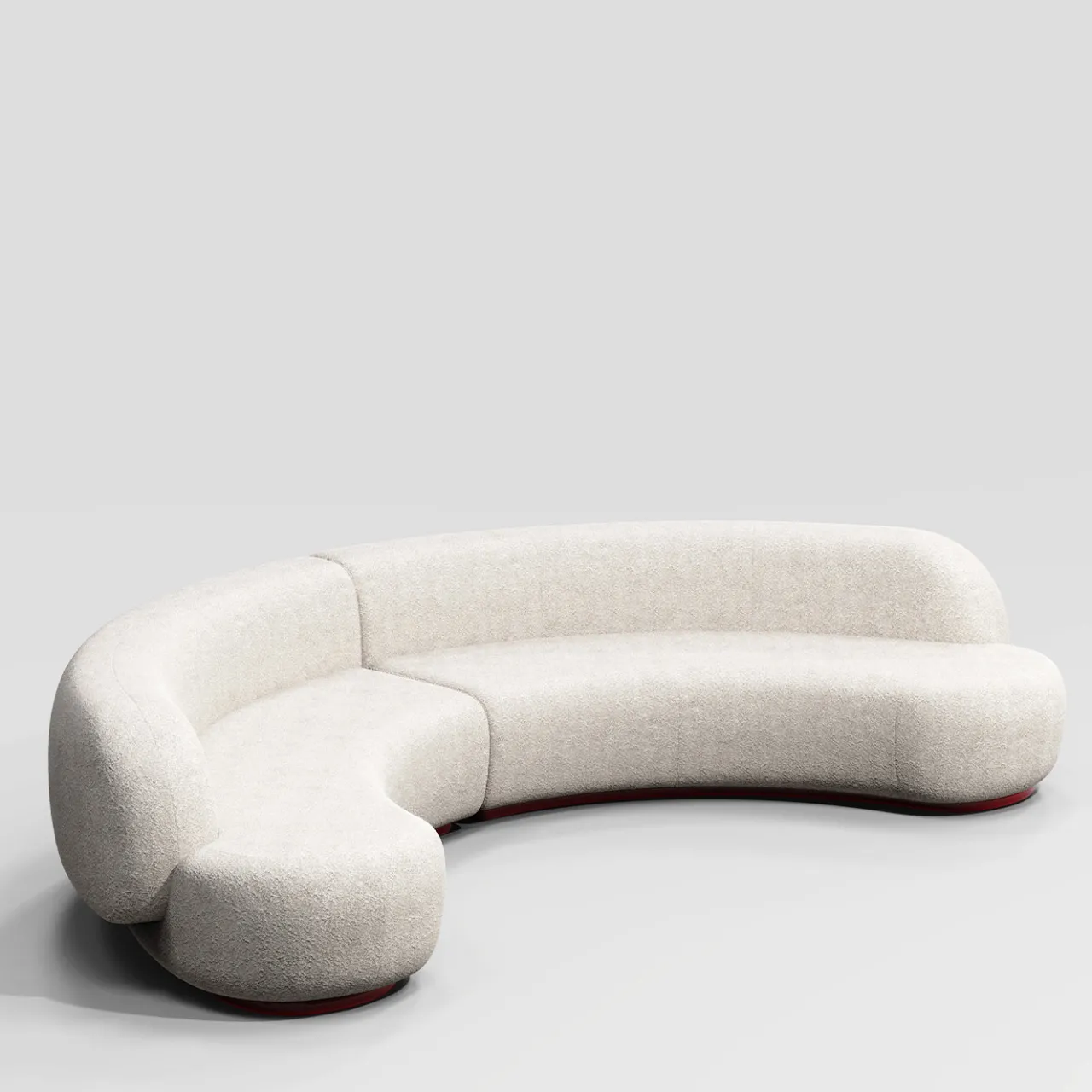 Secolo Sofas<Yamata Curved Pearl Bush bouclé & bordeaux glossy wood Modular Sofa by Artefatto Design Studio