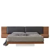 Modesign Beds<York Soft Black Leather & Canaletto Walnut Double Bed