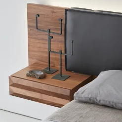Modesign Beds<York Soft Black Leather & Canaletto Walnut Double Bed
