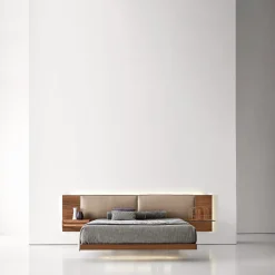 Modesign Beds<York Soft Stone Leather & Canaletto Walnut Double Bed
