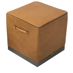 Mantellassi 1926 Ottomans & Poufs<Zazà cubic brown camel leather pouf