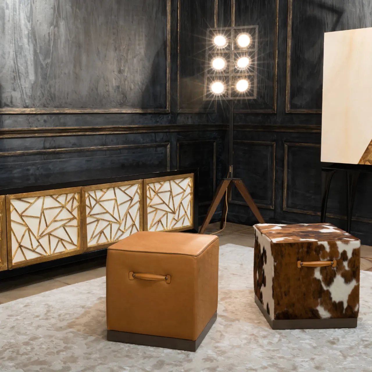 Mantellassi 1926 Ottomans & Poufs<Zazà cubic brown camel leather pouf