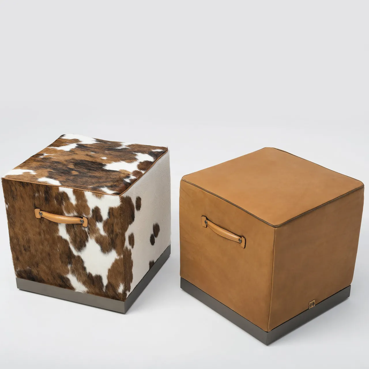 Mantellassi 1926 Ottomans & Poufs<Zazà cubic brown camel leather pouf