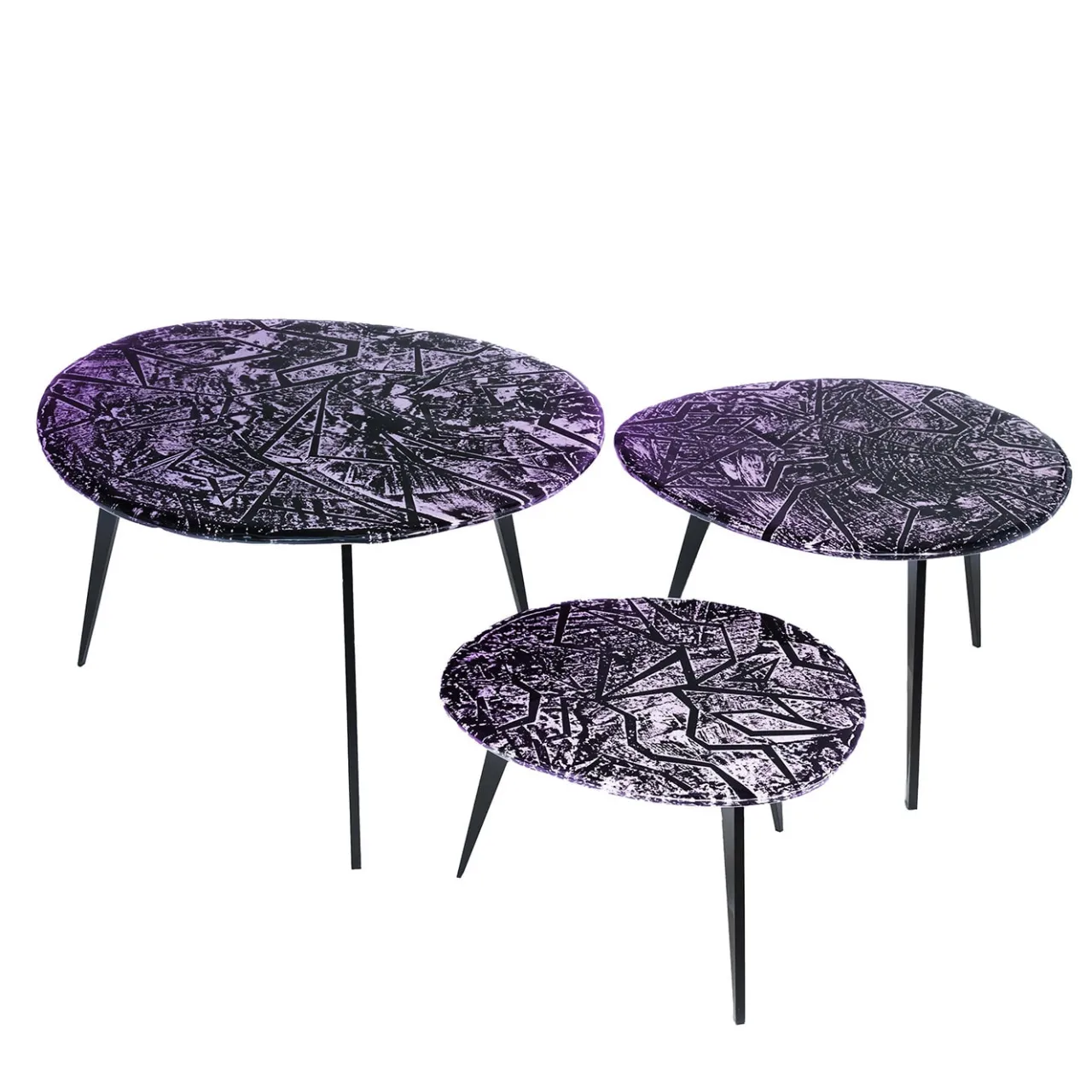 Ghirò Studio Nesting Tables<Zig-Zag Set Of Three Amethyst Crystal Coffee Tables