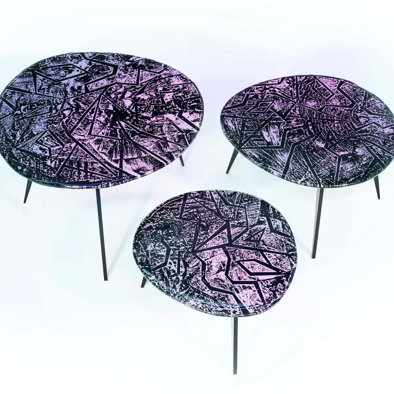 Ghirò Studio Nesting Tables<Zig-Zag Set Of Three Amethyst Crystal Coffee Tables