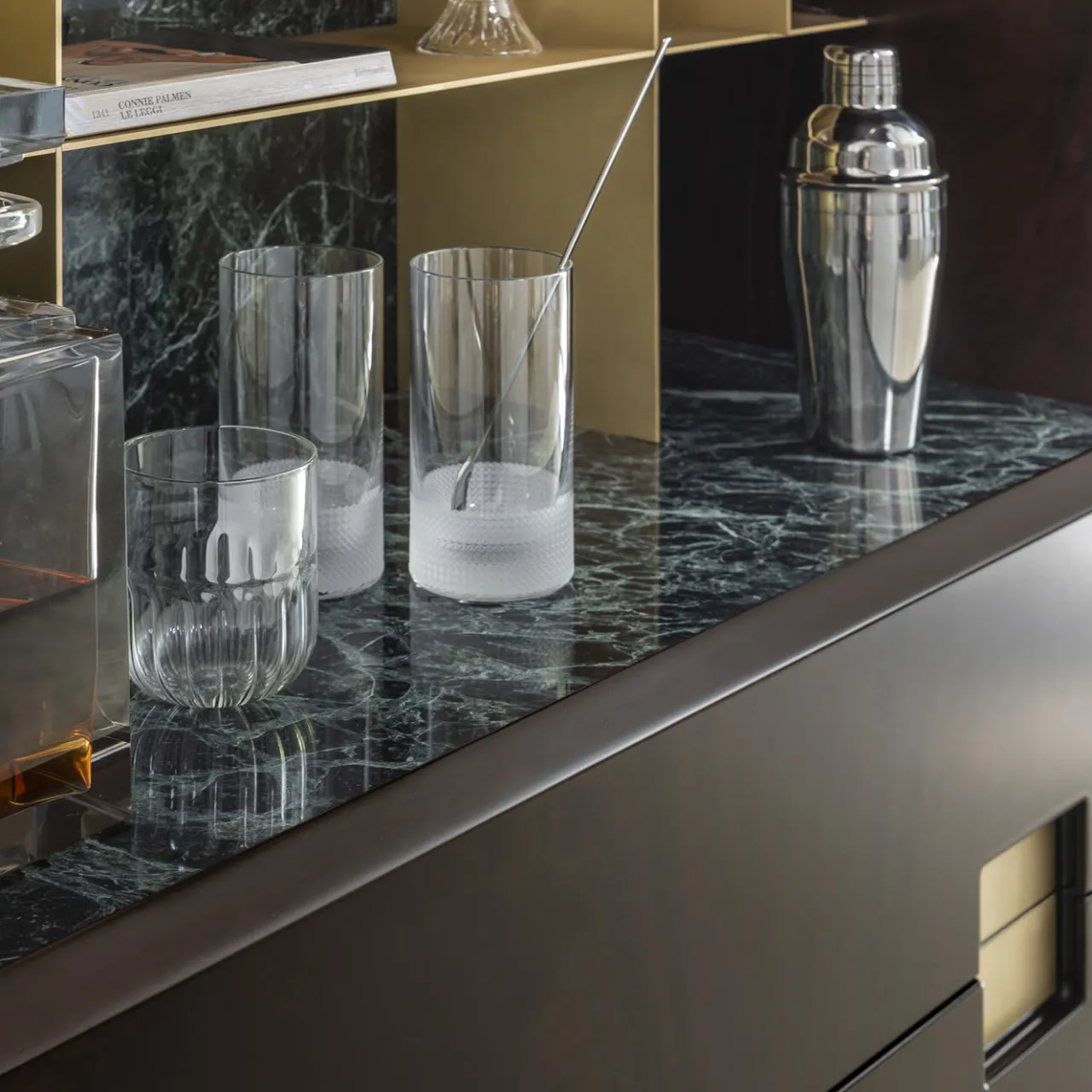Ghidini 1961 Bar Cabinets<Zuan Mahogany and Verde Alpi Marble Bar Cabinet by Paolo Rizzatto